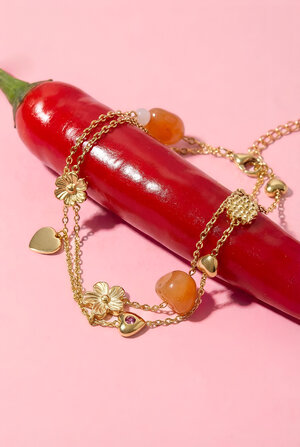 Charm bracelet with orange beads, flowers and hearts h5 Picture2