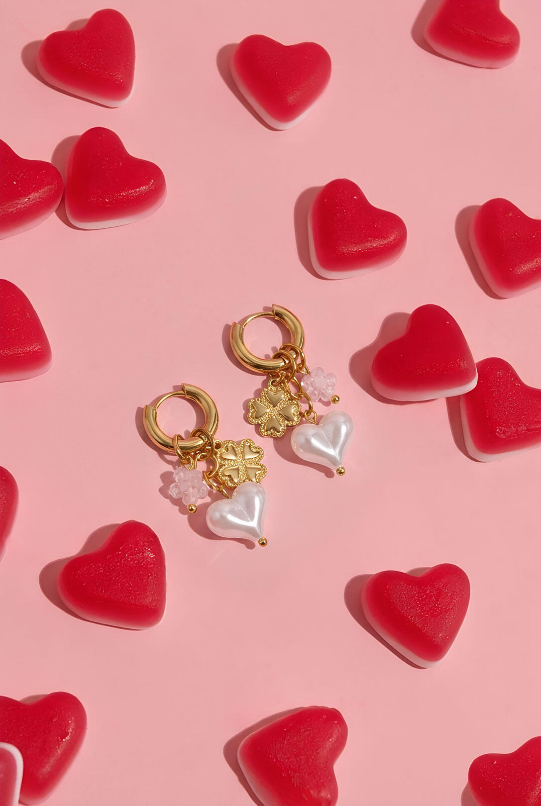 Earrings with flowers and heart pendants h5 Picture2