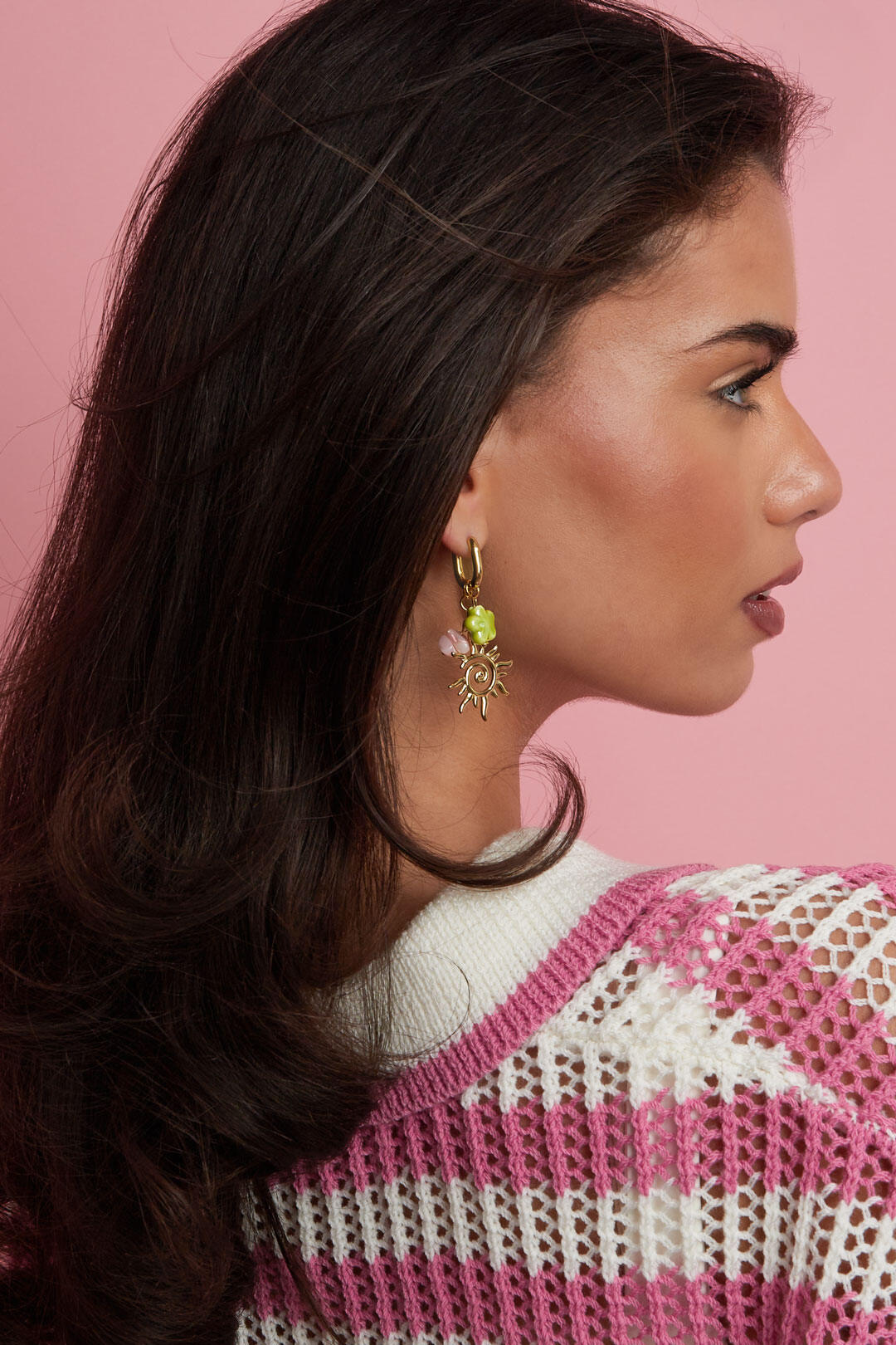 Oval hoop earrings with sun and bead charms h5 Picture2