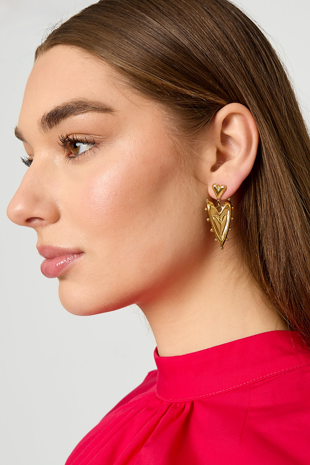 Boucles d'oreilles pendantes en acier inoxydable en forme de cœur, collection décontractée et simple pour femmes h5Image4