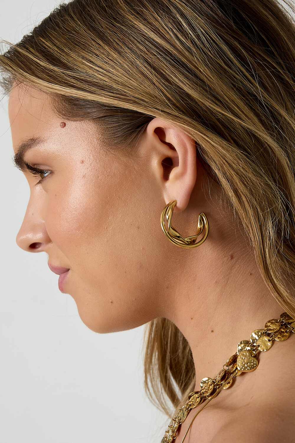 Boucles d'oreilles créoles doubles et épaisses avec détails torsadés h5Image3