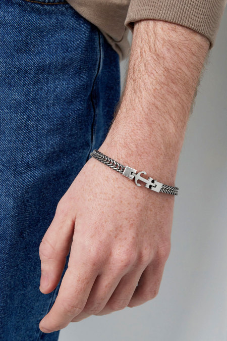 Men's bracelet anchor cuff - Silver Color color 2
