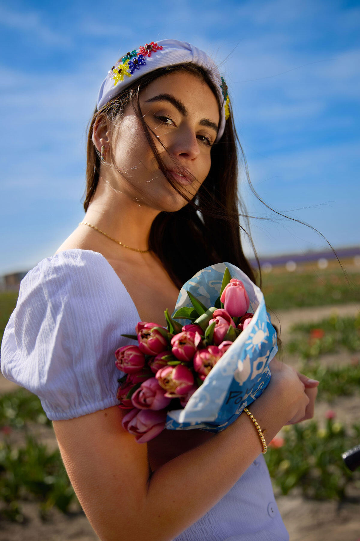 Haarband Groen Gekleurde Bloemen - Polyester Afbeelding4