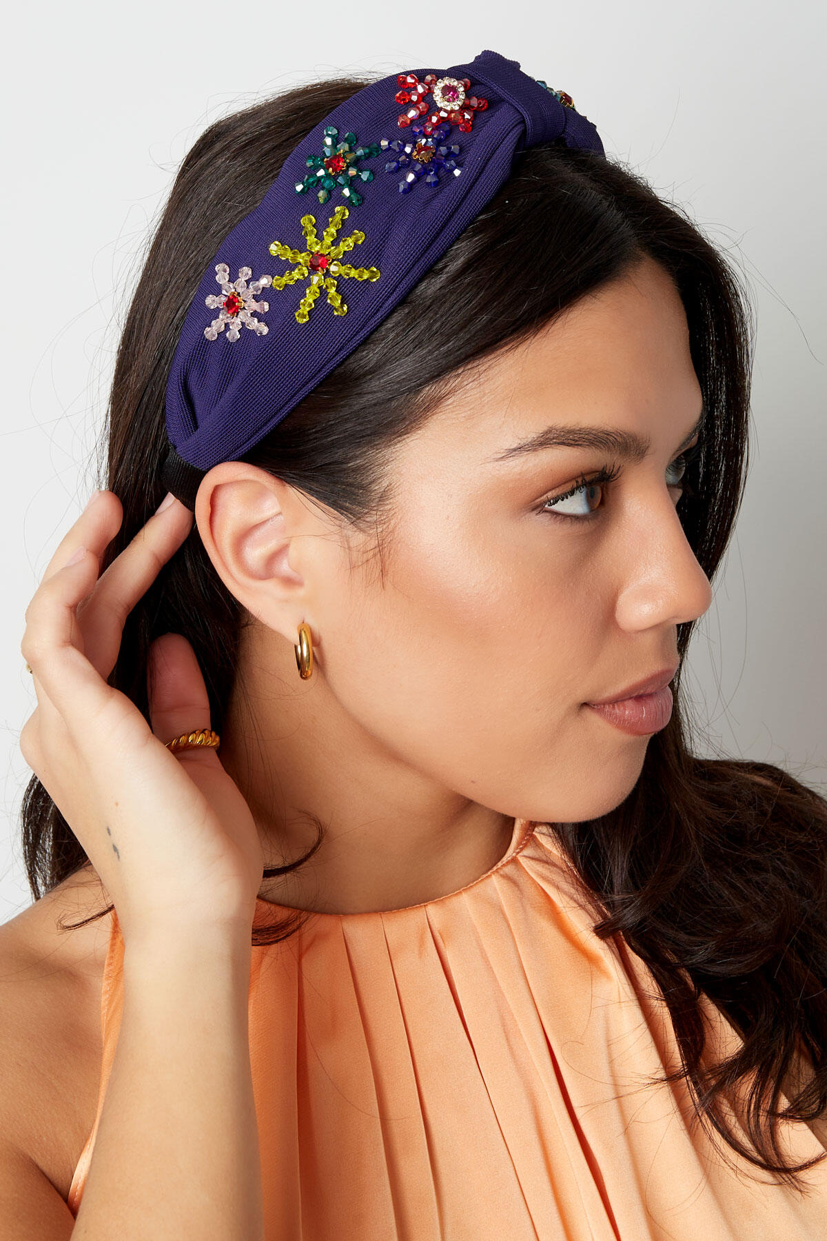 Haarband Groen Gekleurde Bloemen - Polyester h5 Afbeelding2