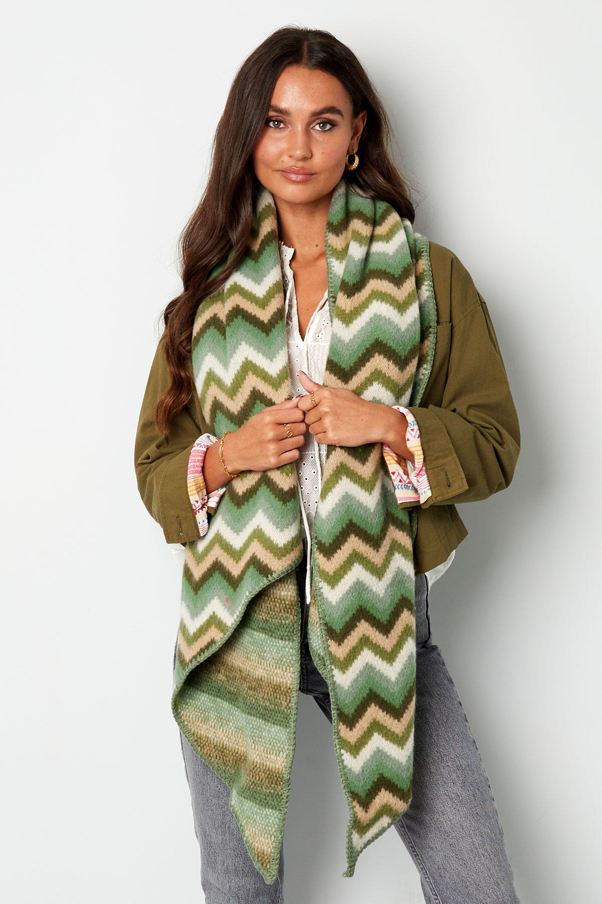 Scarf with zigzag print - green orange Picture2