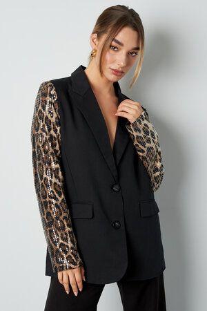 Conjunto de Traje de Mujer en Poliéster Chaqueta con Mangas de Estampado de Leopardo y Lentejuelas h5 Imagen4