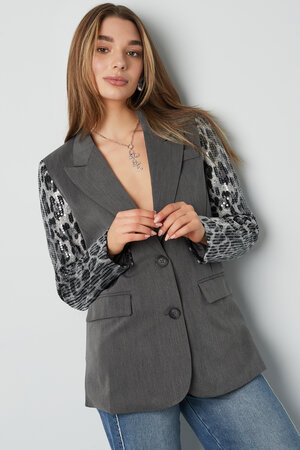 Conjunto de Traje de Mujer en Poliéster Chaqueta con Mangas de Estampado de Leopardo y Lentejuelas h5 Imagen3