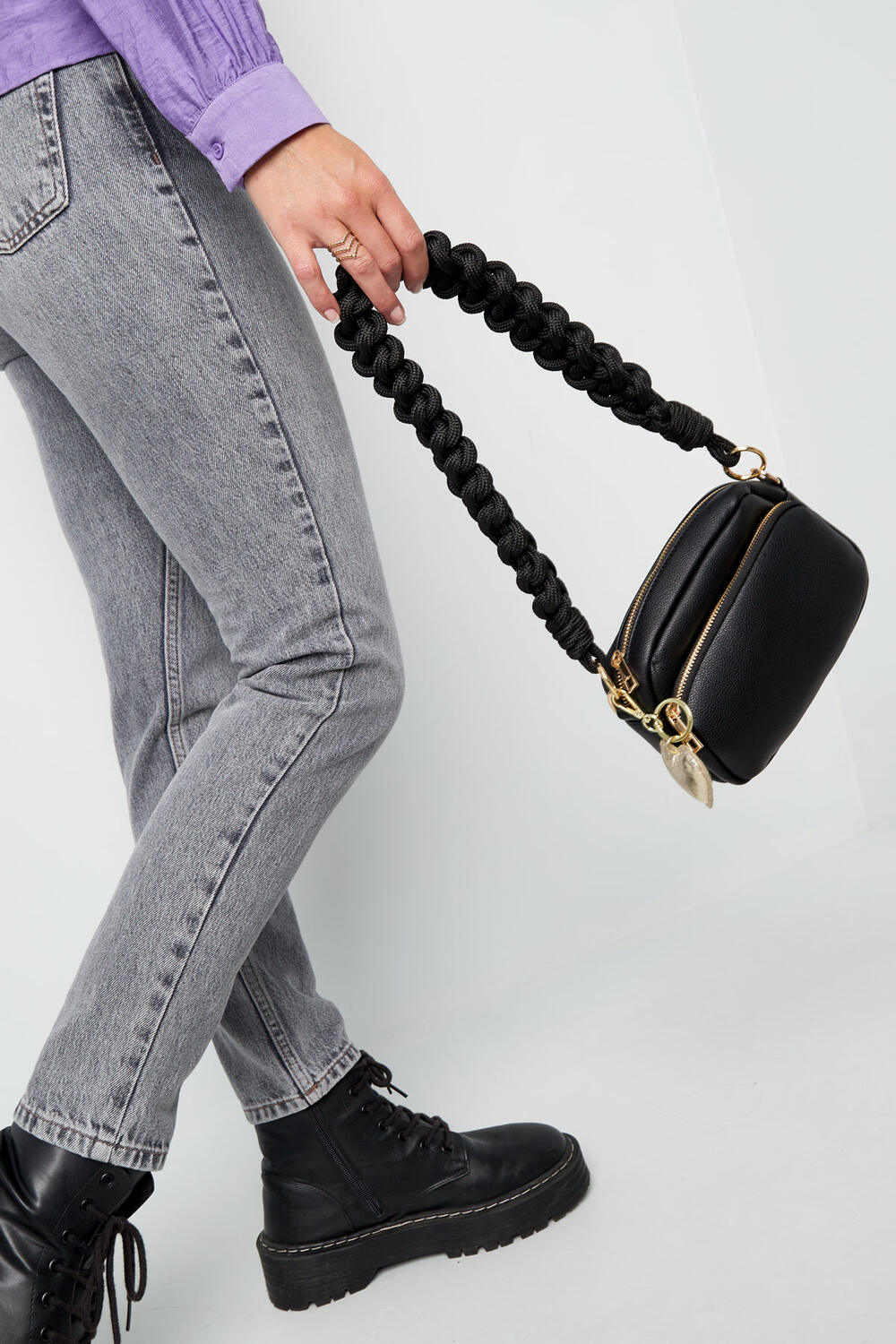 Gevlochten tas strap wijnrood Afbeelding2