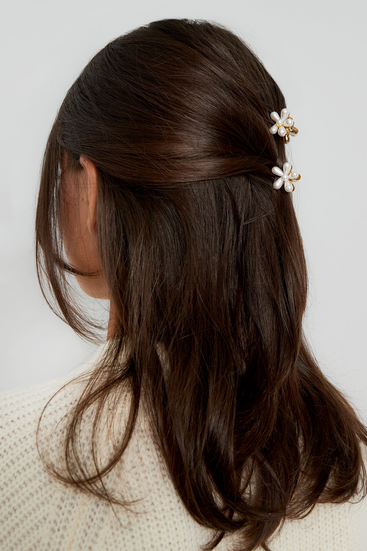 Pinza para el pelo con forma de flor de perla - Color dorado blanco Imagen2