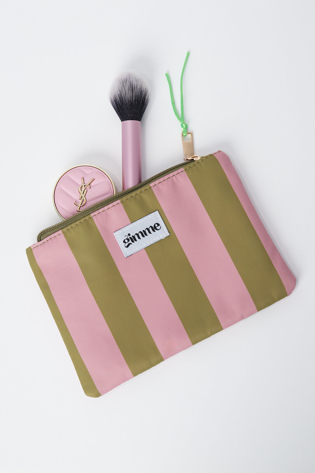 Plat toilettasje grote streep - Groen roze h5 Afbeelding2