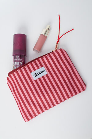 Plat toilettasje dunne streep - Roze rood h5 Afbeelding2
