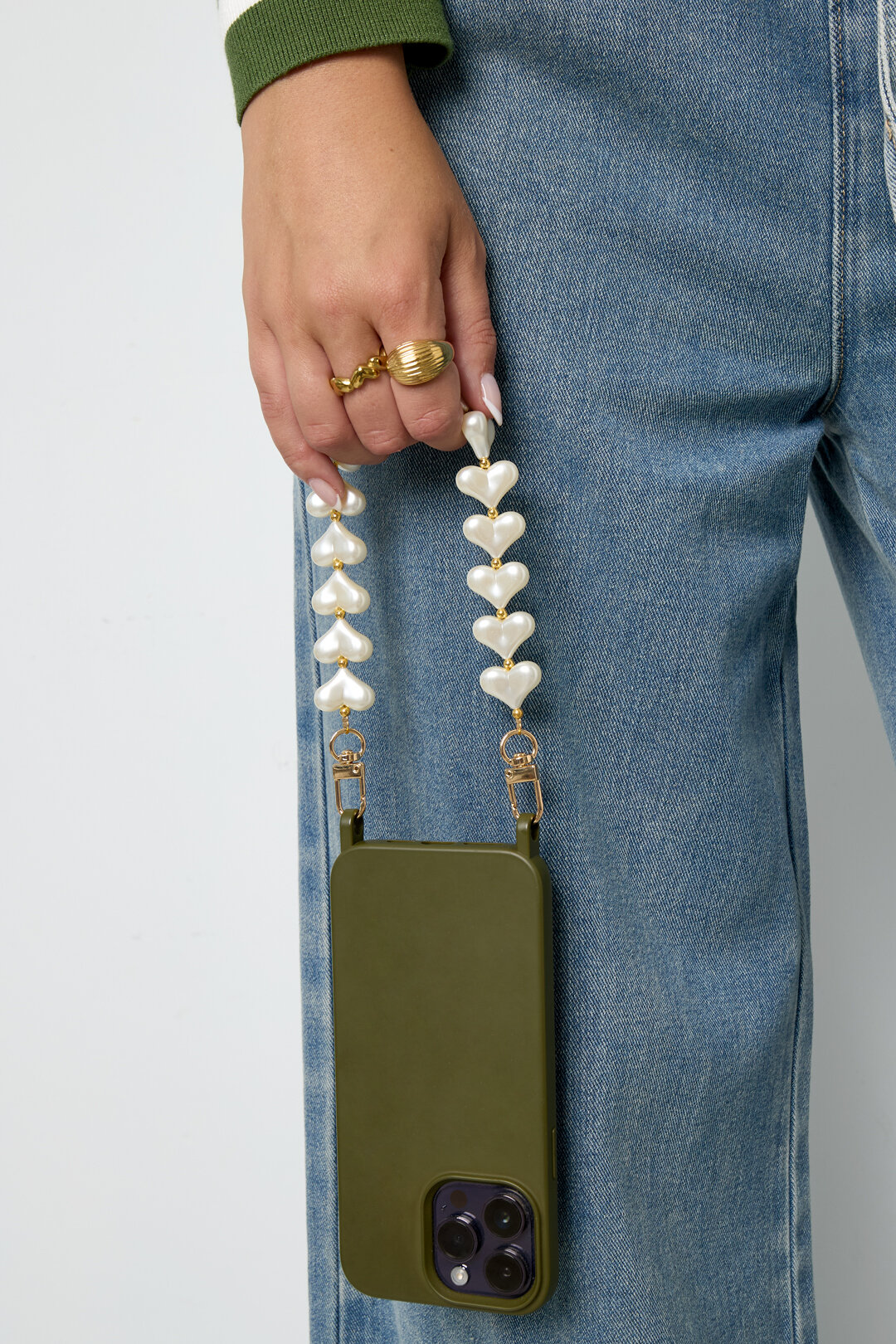 Trendy phone cord with pearled hearts h5 Picture3