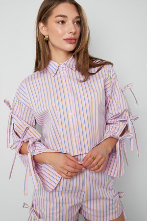 Cotton Woven Women's Blouse Spring/Summer Striped Tie Sleeve h5 Picture4
