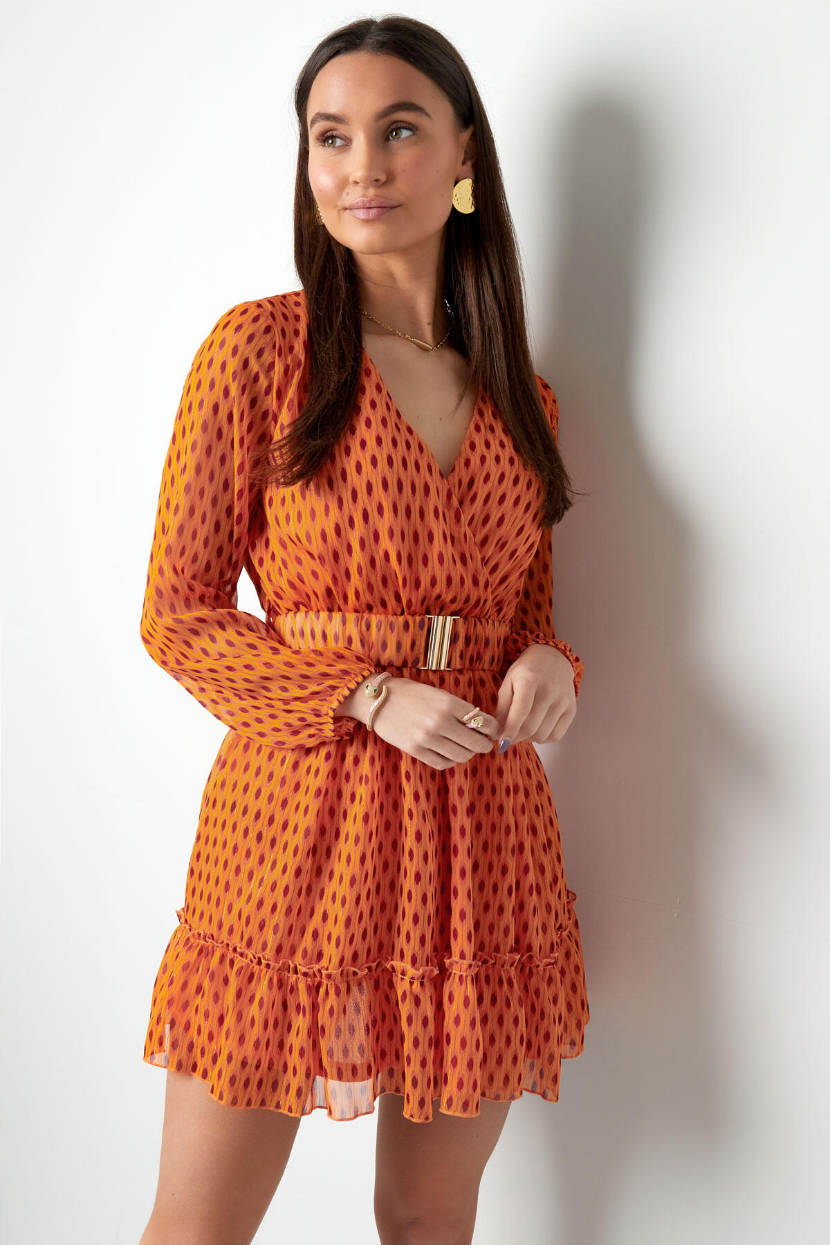 Vestido estampado con cinturón - beige S h5 Imagen2