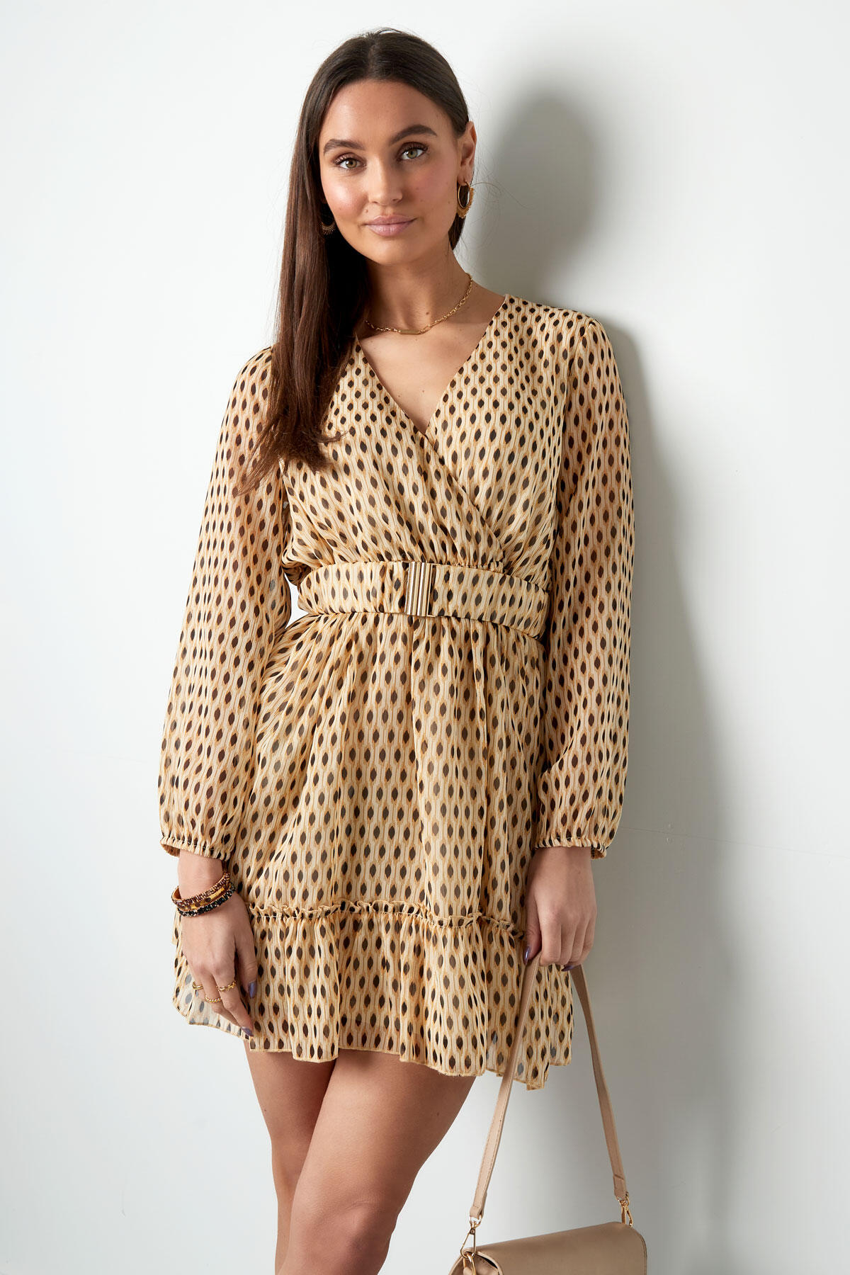 Vestido estampado con cinturón - beige S h5 Imagen4