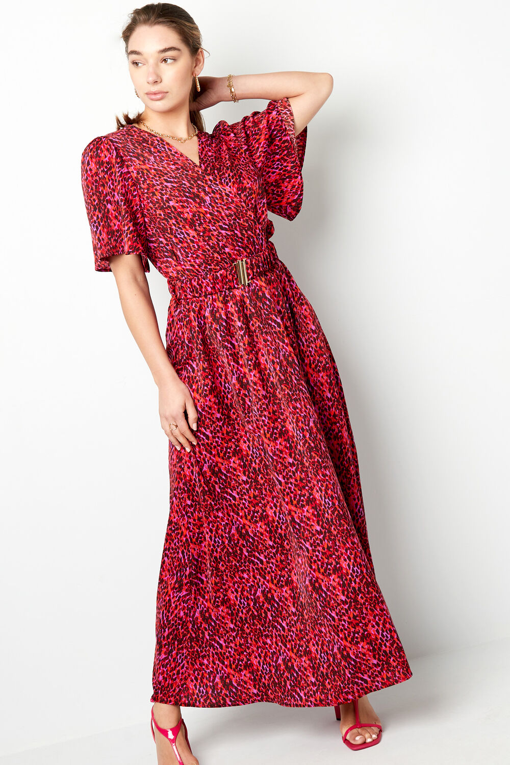 Langes Kleid mit Aufdruck - rot S h5Bild4