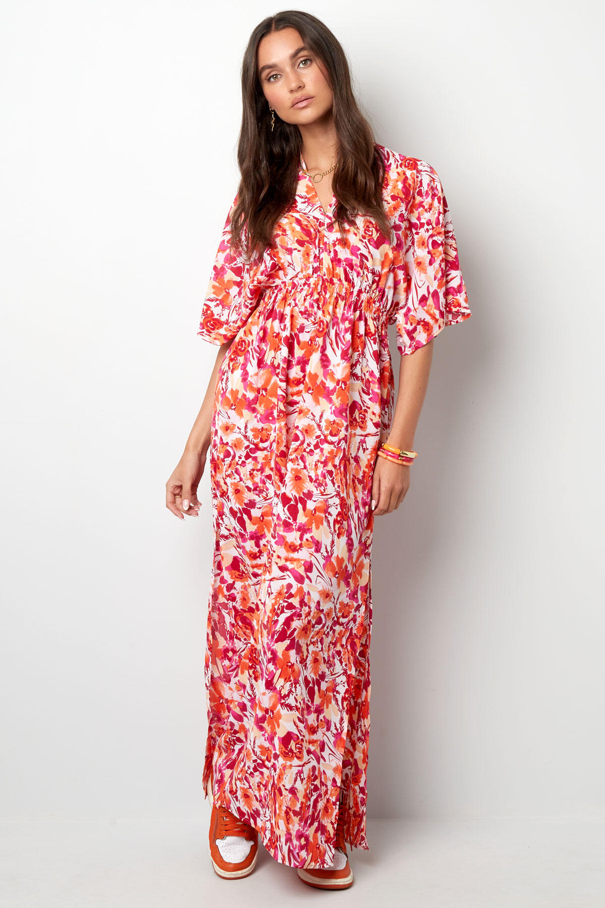 Vestido flores ajustado - naranja/rosa h5 Imagen3