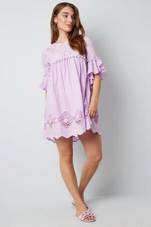 Cotone Abito Mini Donna Ricamo Maniche Volant h5 Immagine5