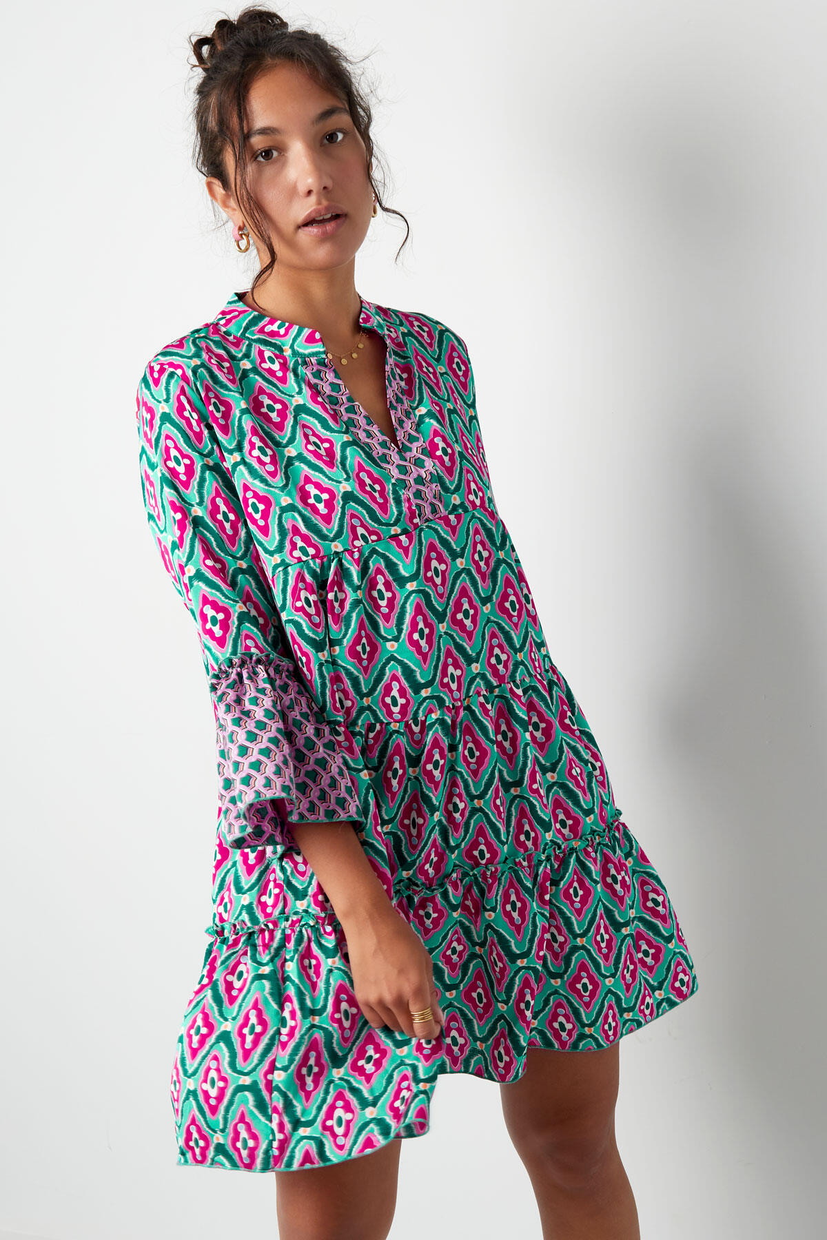 Kleid mit Happy-Print – rosa/lila h5Bild6