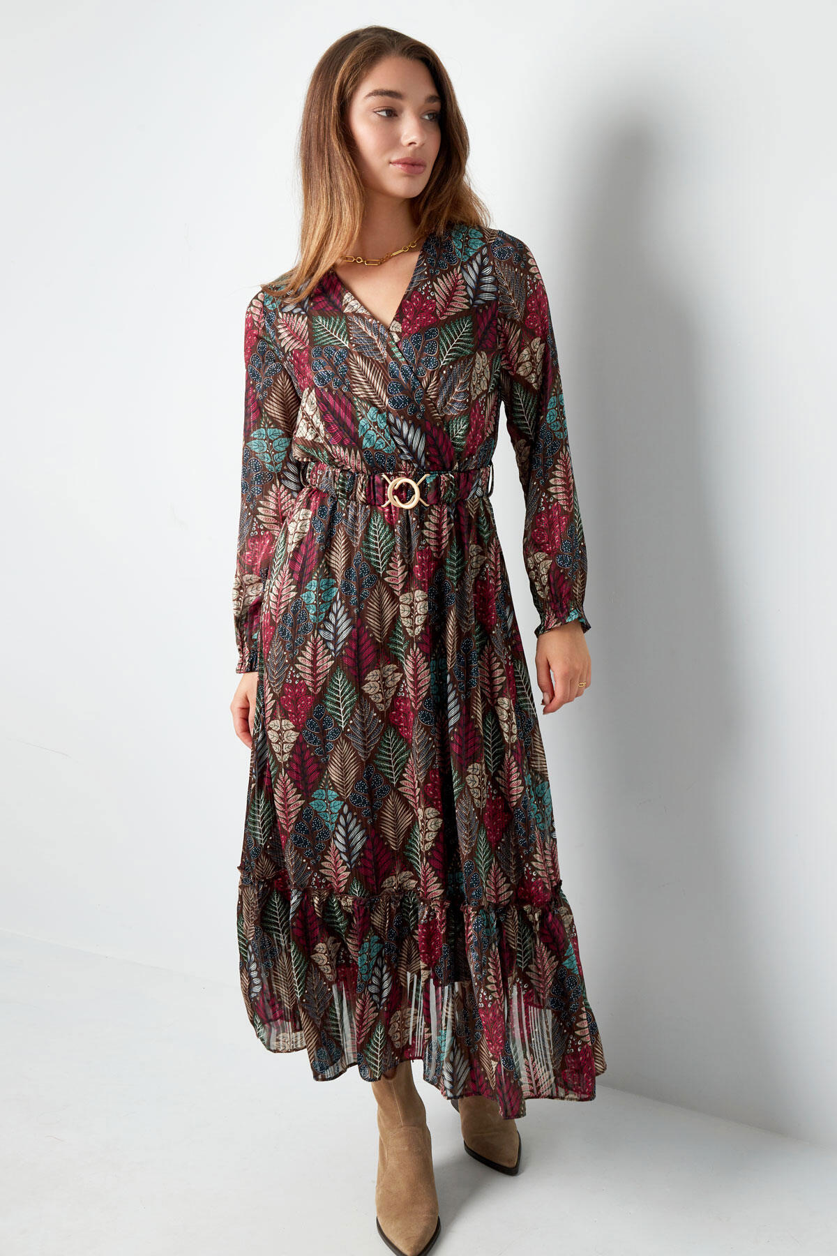 Maxikleid Herbstdruck Beige Multi h5 Bild3