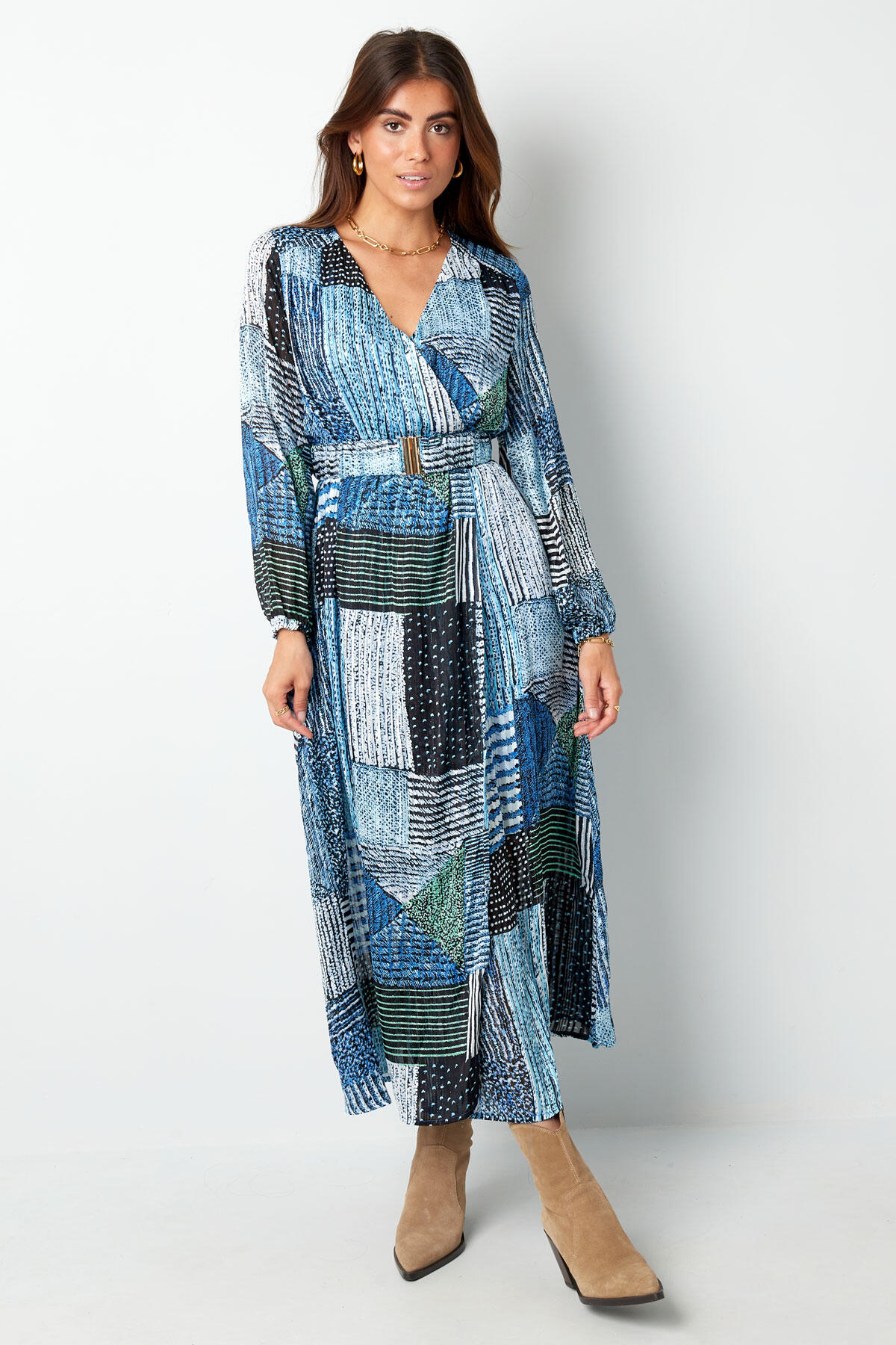Vestido Maxi de Mujer en Poliéster Estilo Wrap Diseño Patchwork h5 Imagen2