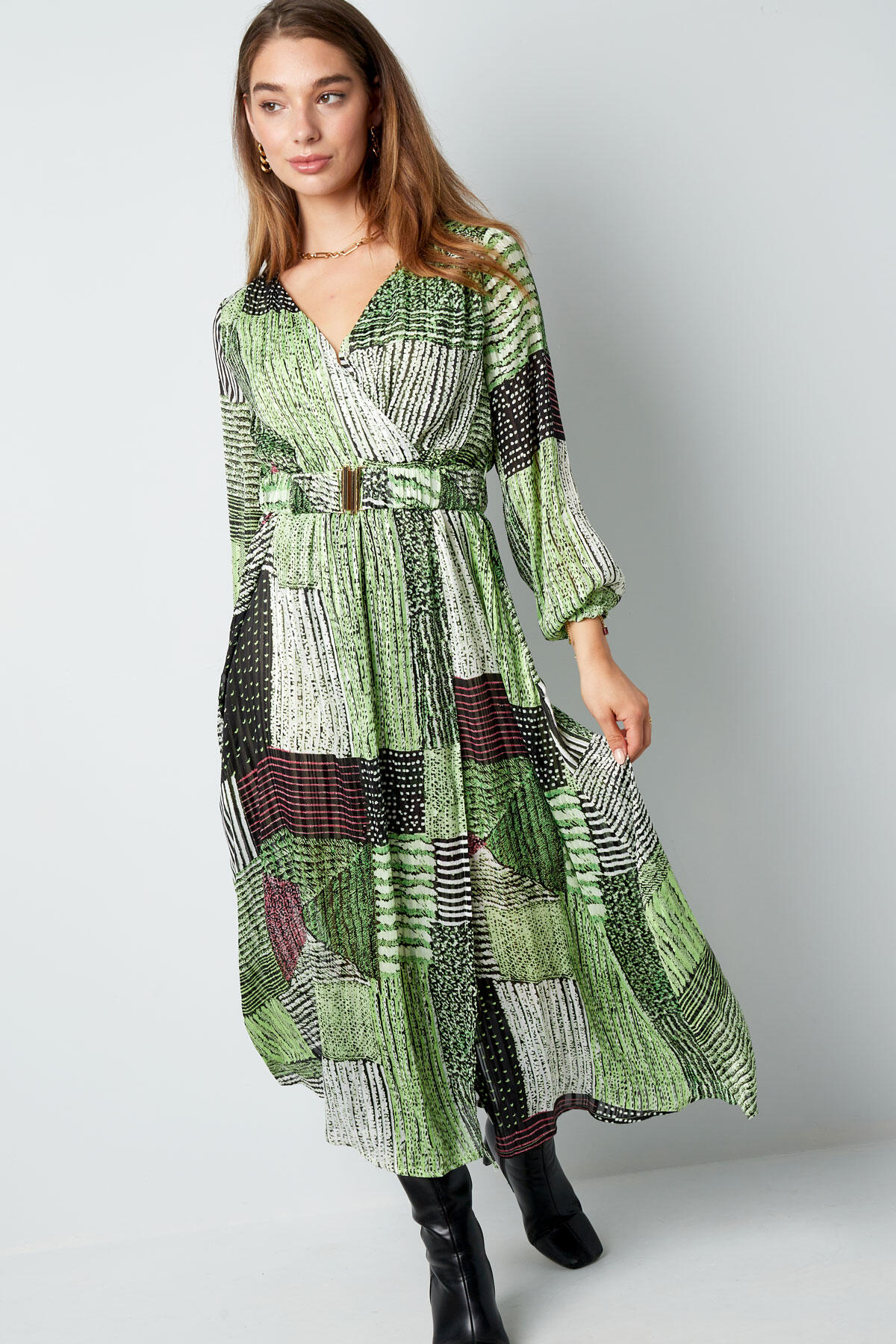 Vestido Maxi de Mujer en Poliéster Estilo Wrap Diseño Patchwork Imagen6