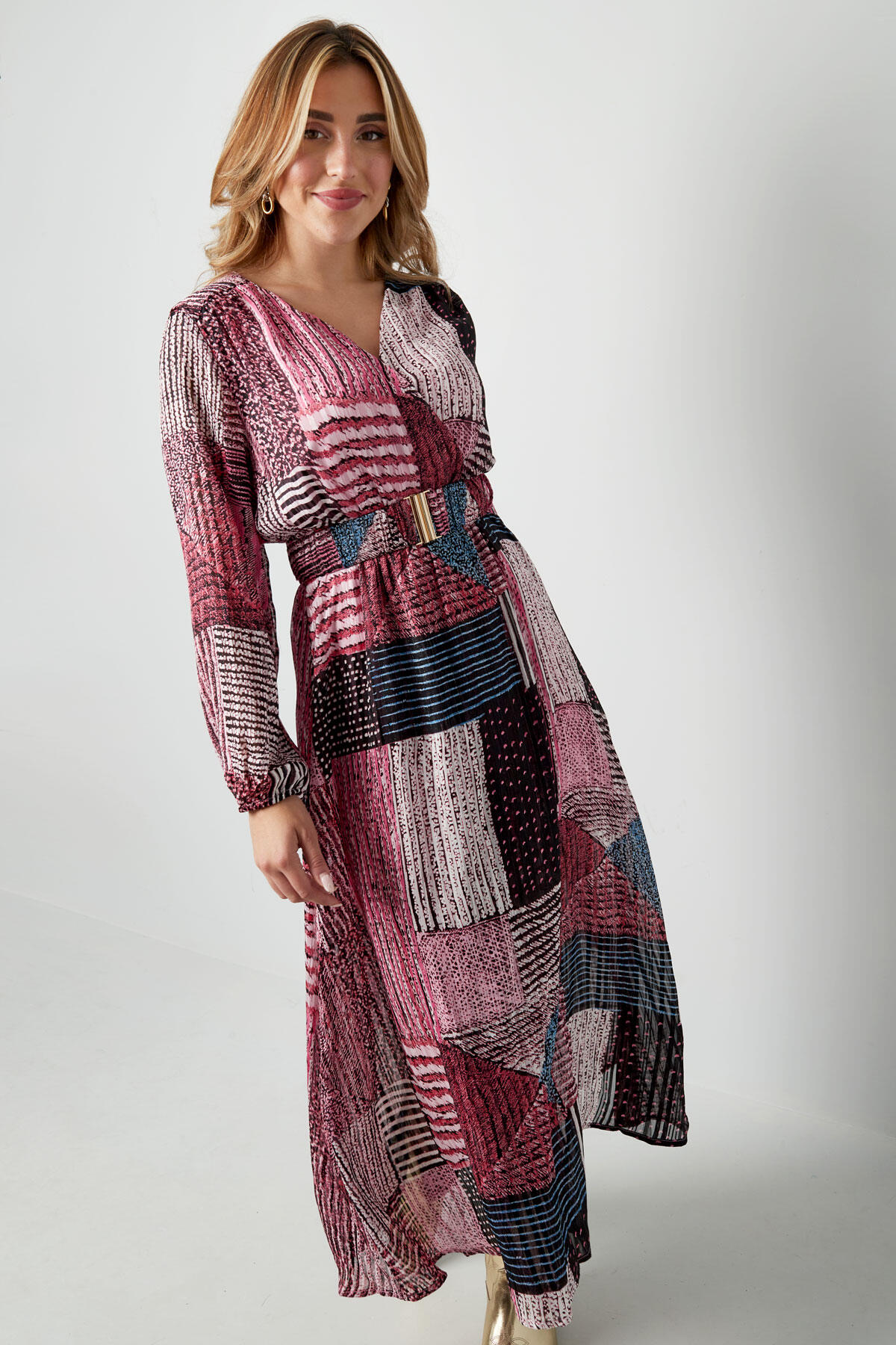 Vestido Maxi de Mujer en Poliéster Estilo Wrap Diseño Patchwork h5 Imagen7