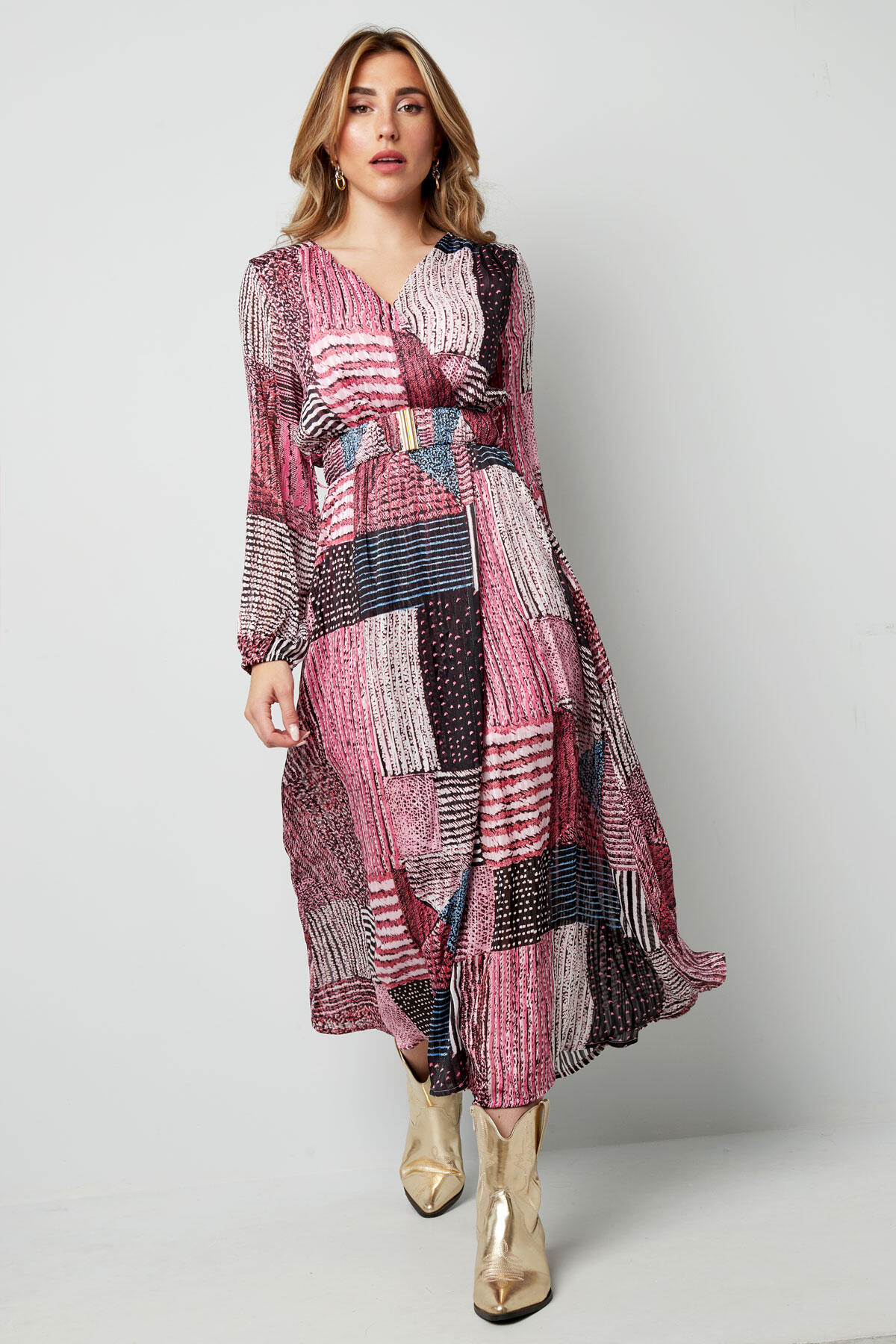 Vestido Maxi de Mujer en Poliéster Estilo Wrap Diseño Patchwork Imagen8