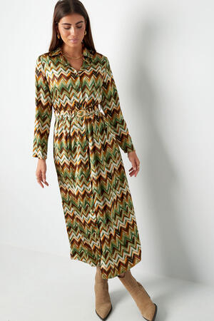 Abito Maxi Donna in Poliestere Motivo Zigzag Vita Cinturata h5 Immagine2