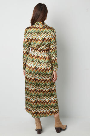 Abito Maxi Donna in Poliestere Motivo Zigzag Vita Cinturata h5 Immagine4