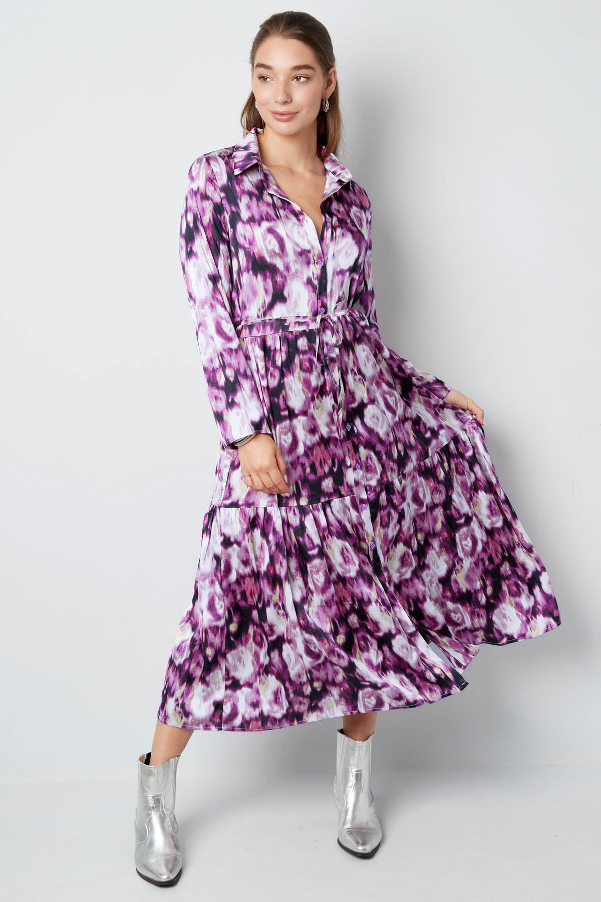 Vestido Largo de Mujer en Poliéster Estampado Floral Botones h5 Imagen5
