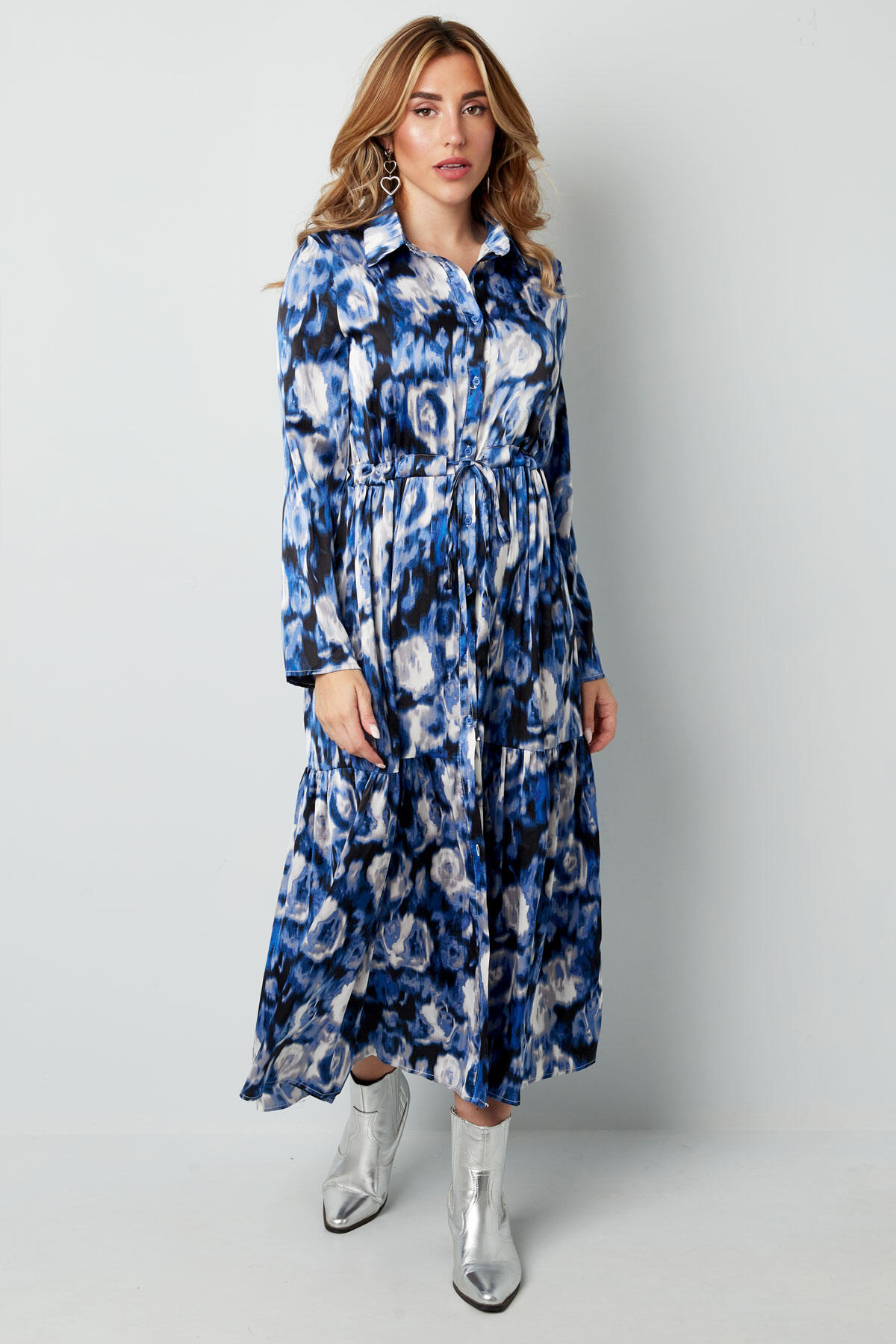 Vestido Largo de Mujer en Poliéster Estampado Floral Botones Imagen7
