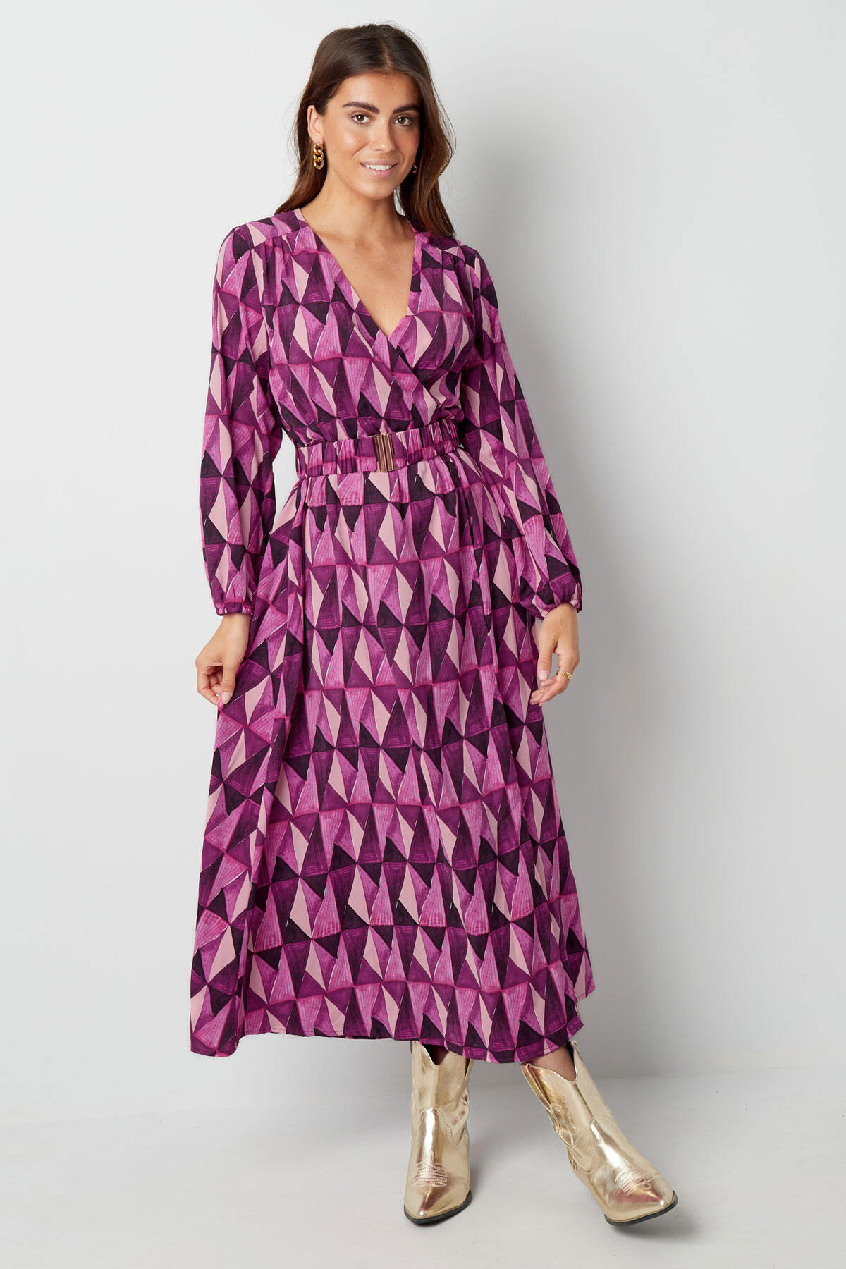 Robe Maxi Femme Polyester Imprimé Géométrique Ceinture Taille h5 Image3