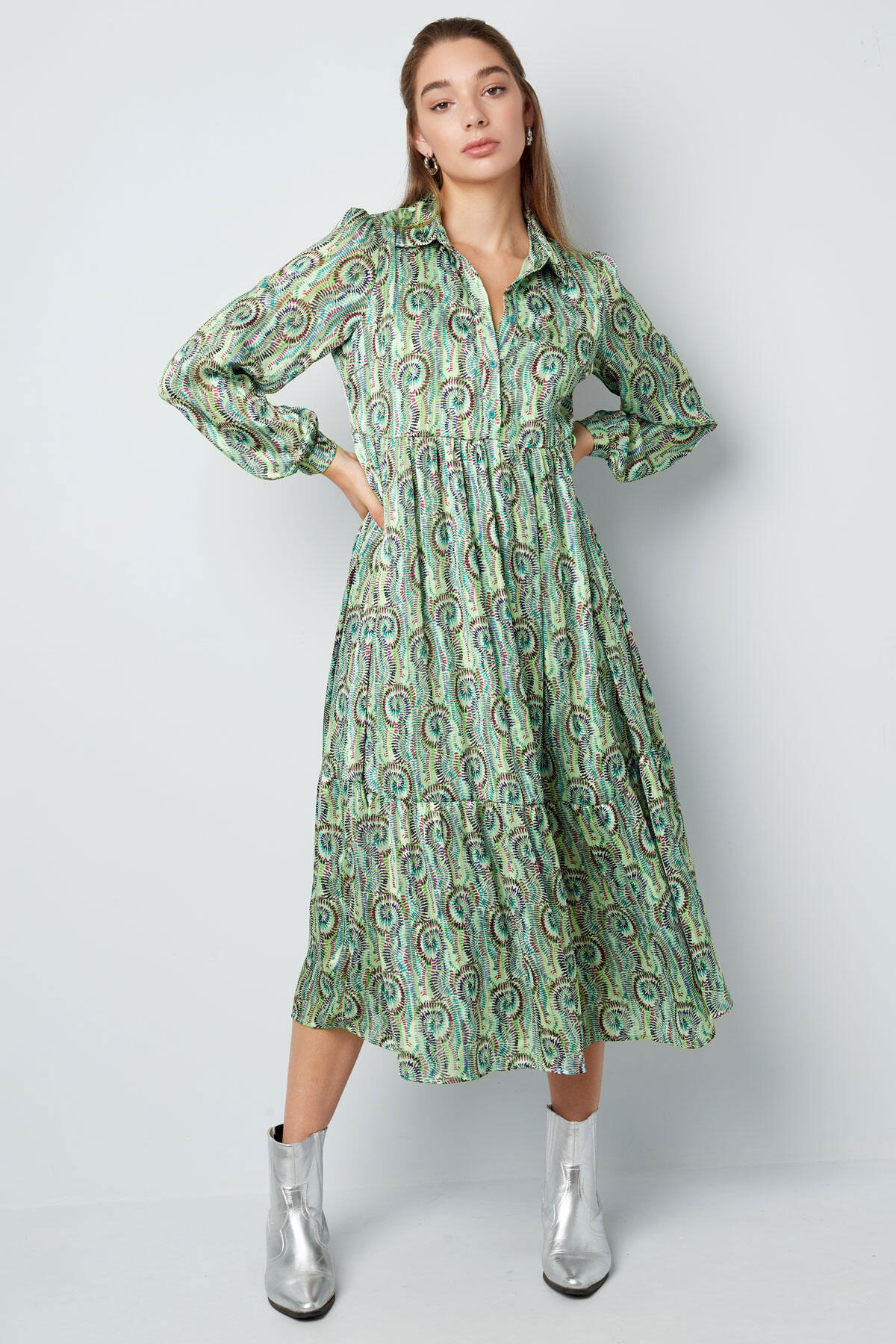 Vestido Maxi de Mujer en Poliéster Estampado Manga Larga Imagen2
