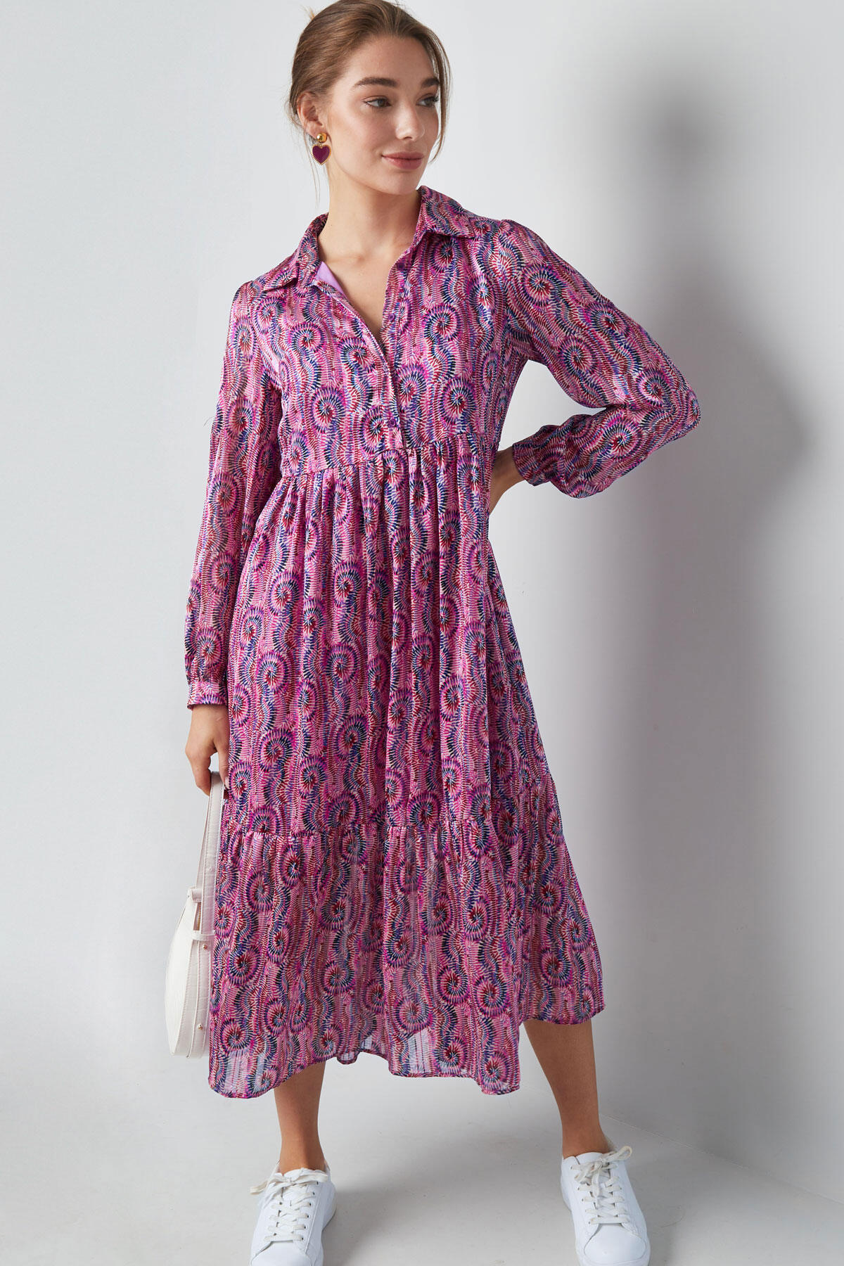 Vestido Maxi de Mujer en Poliéster Estampado Manga Larga Imagen4