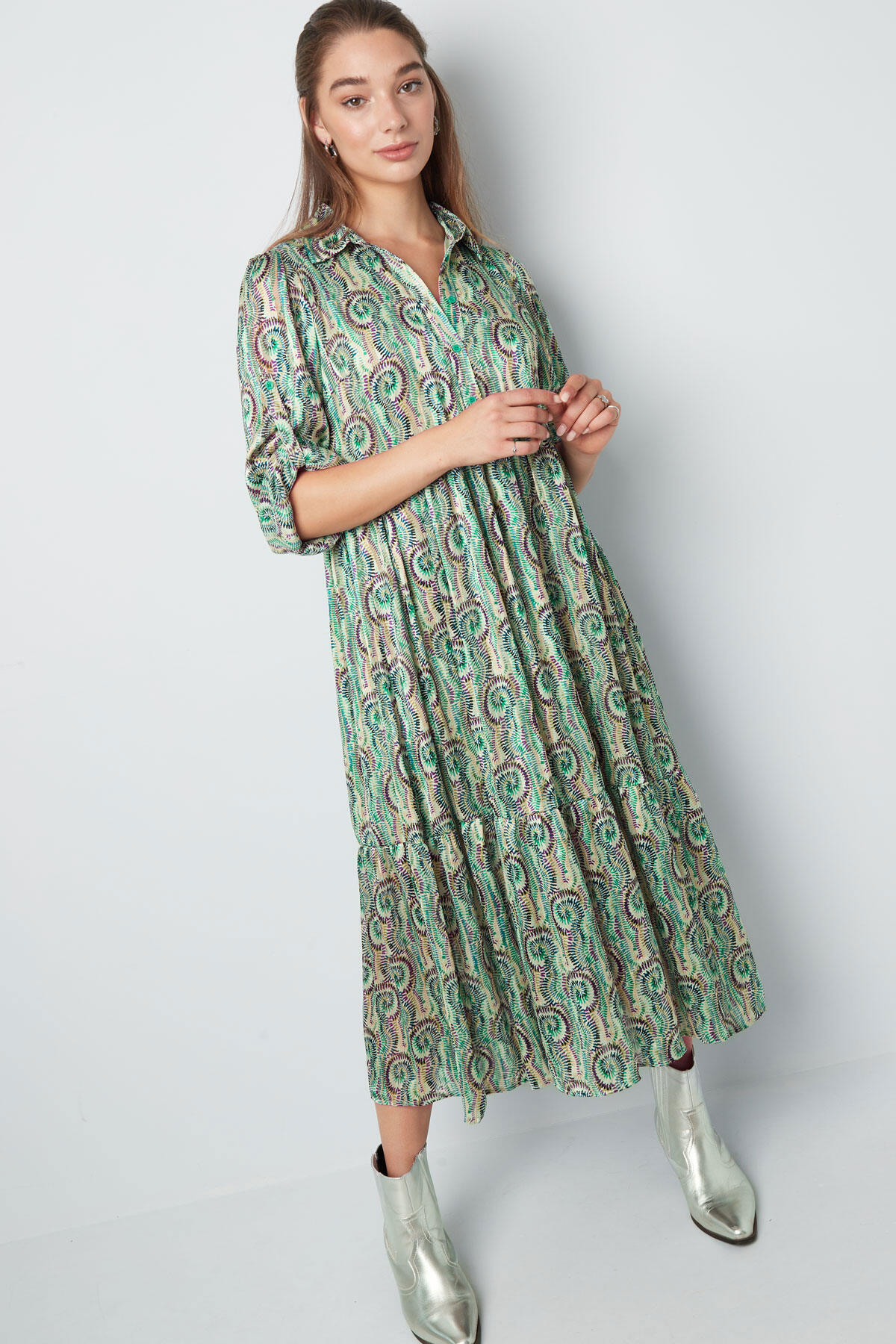 Vestido Maxi de Mujer en Poliéster Estampado Manga Larga h5 Imagen7