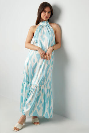 Polyester Vrouwen Maxi Jurk Halterhals Ikat Print h5 Afbeelding2