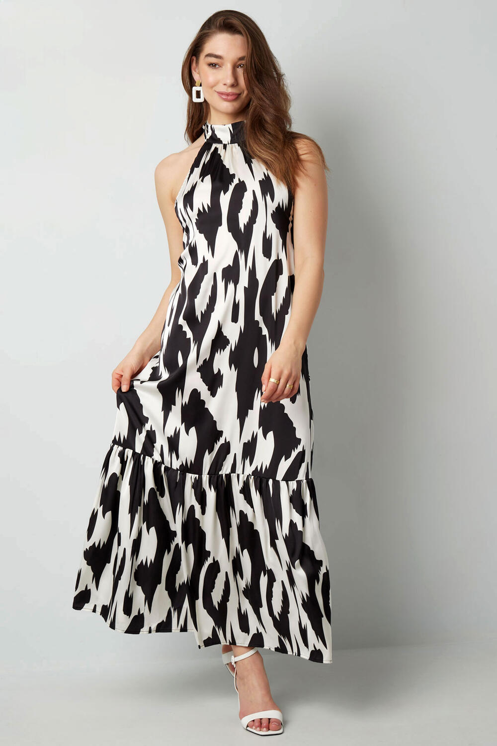 Polyester Vrouwen Maxi Jurk Halterhals Ikat Print h5Afbeelding5