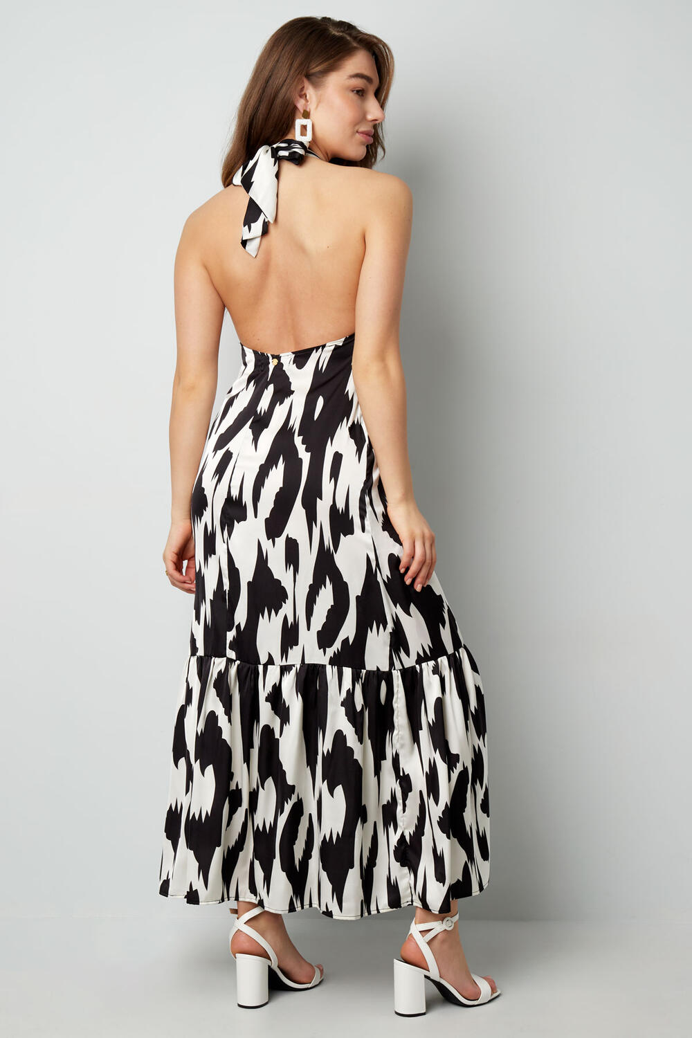 Polyester Vrouwen Maxi Jurk Halterhals Ikat Print h5Afbeelding6
