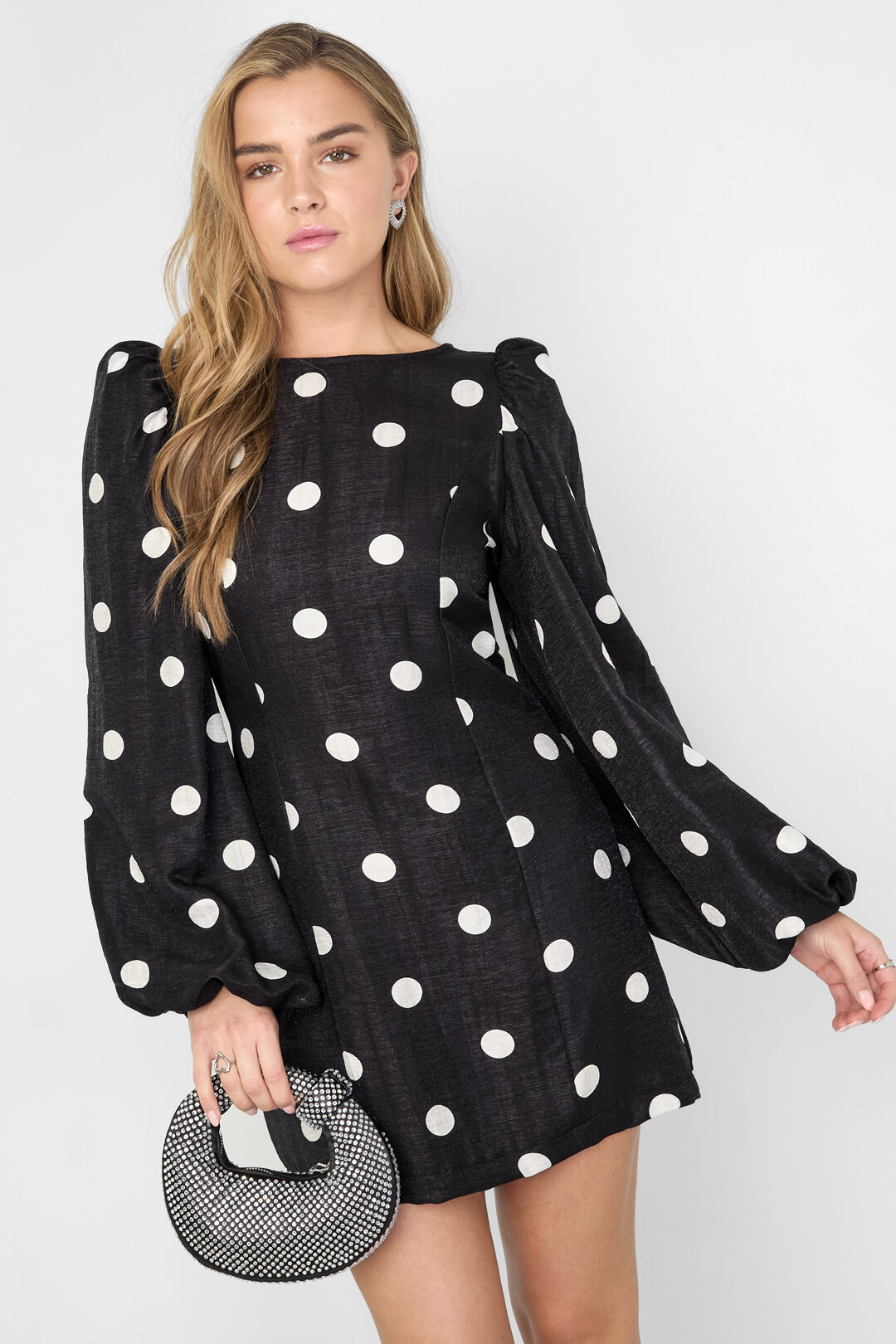 Gewebter Polyesterfasern Damen Mini Kleid Elegant Punkte