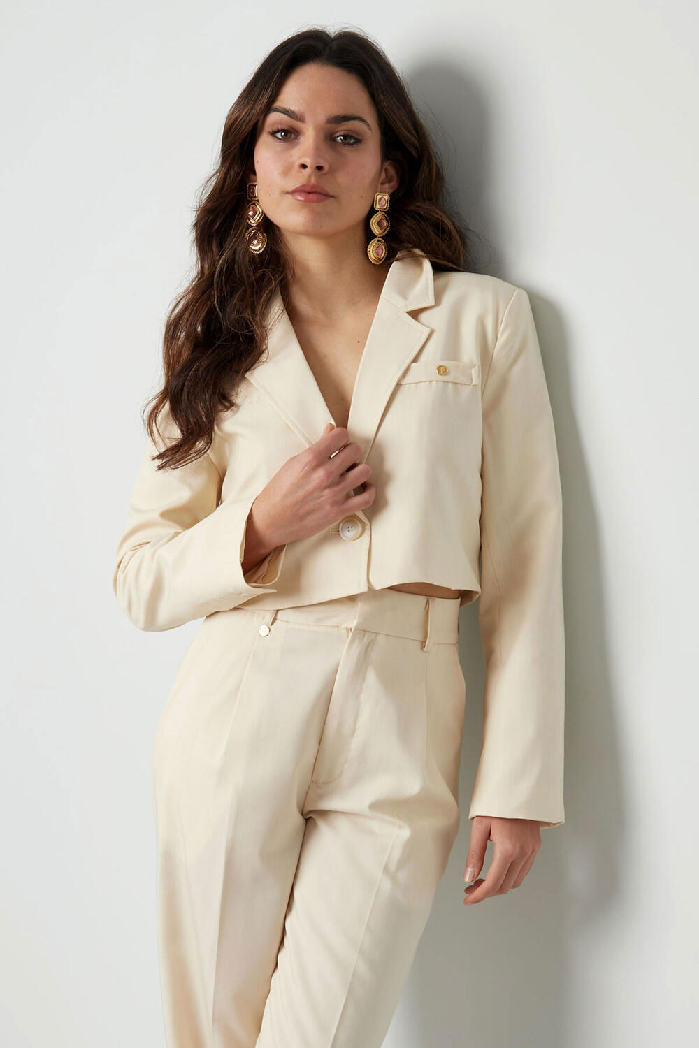 Polyester Women's Suit Set Cropped Blazer Style h5Picture2
