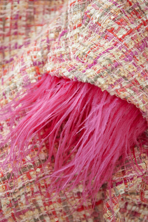 Polyester Women's Jacket Tweed Style Feather Trim h5 Picture7