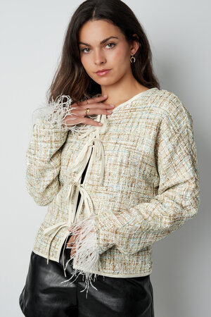 Polyester Women's Jacket Tweed Style Feather Trim h5 Picture2