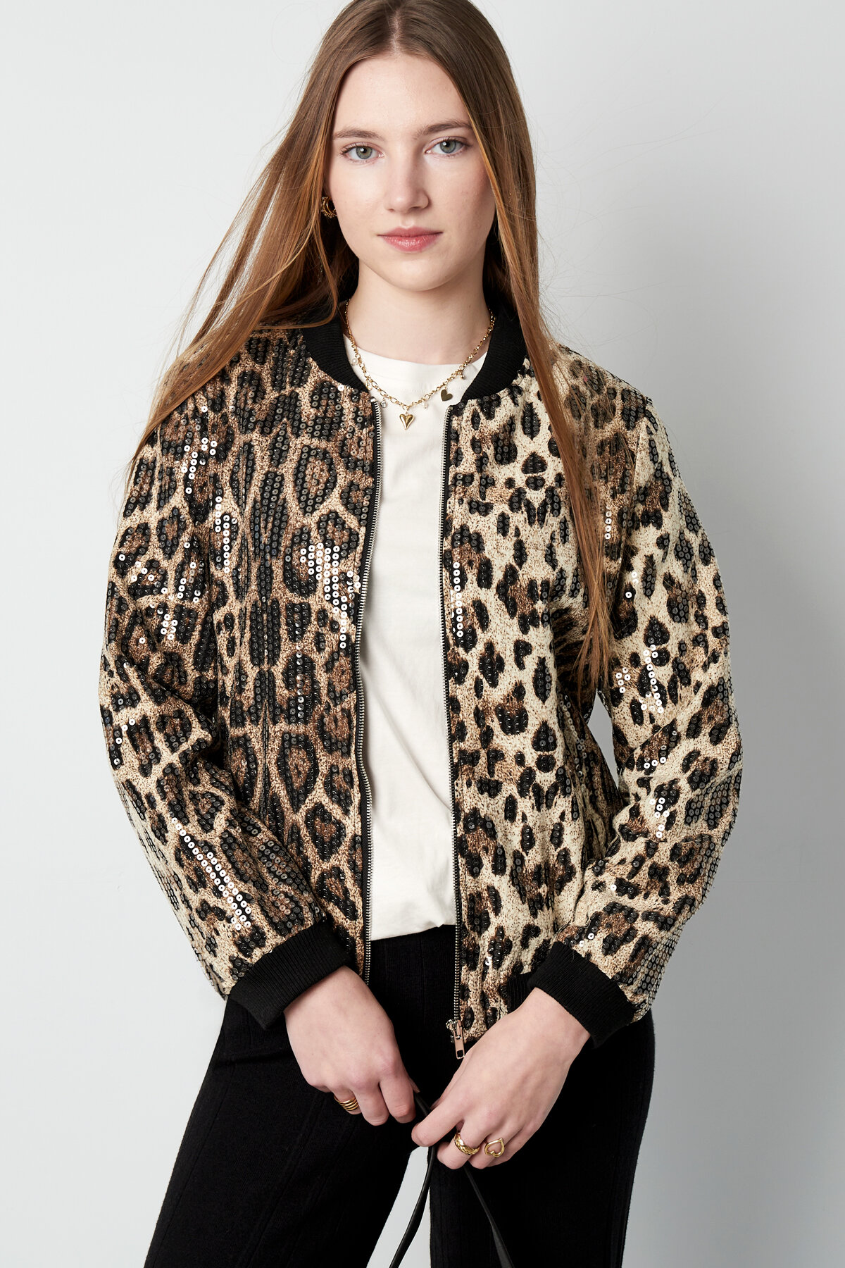 Polyester Women's Bomber Jacket Leopard Print Sequin Embellished