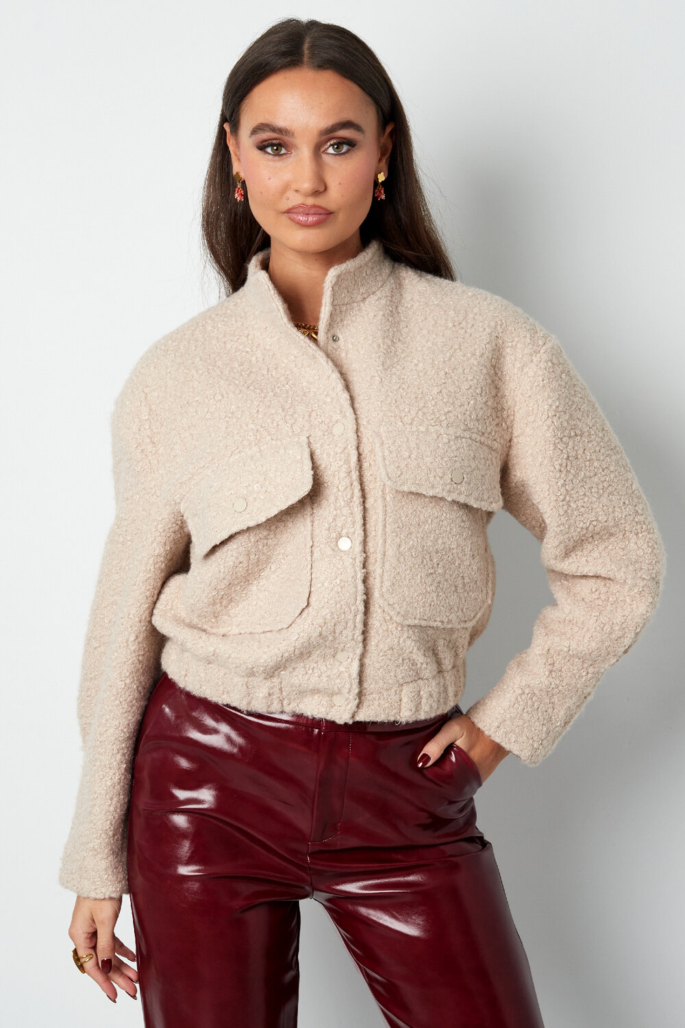 Geweven Polyestervezel Vrouwen Jas Casual Solide Kleur Herfst/Winter h5Afbeelding6