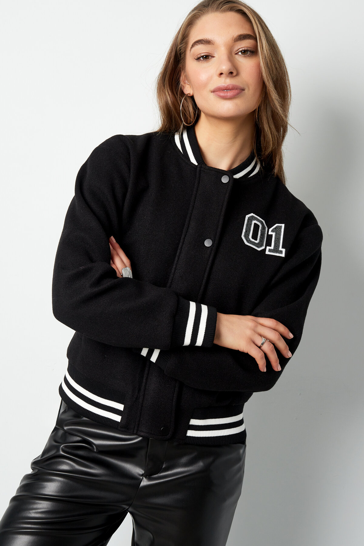 Polyester Women's Bomber Jacket Sporty Embroidered Number Picture2