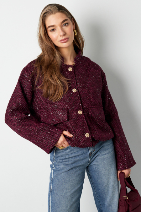 Polyester Women's Tweed Jacket Classic Button Front