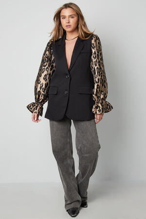 Polyester Women's Suit Set Blazer with Leopard Print Puff Sleeves h5 Picture3