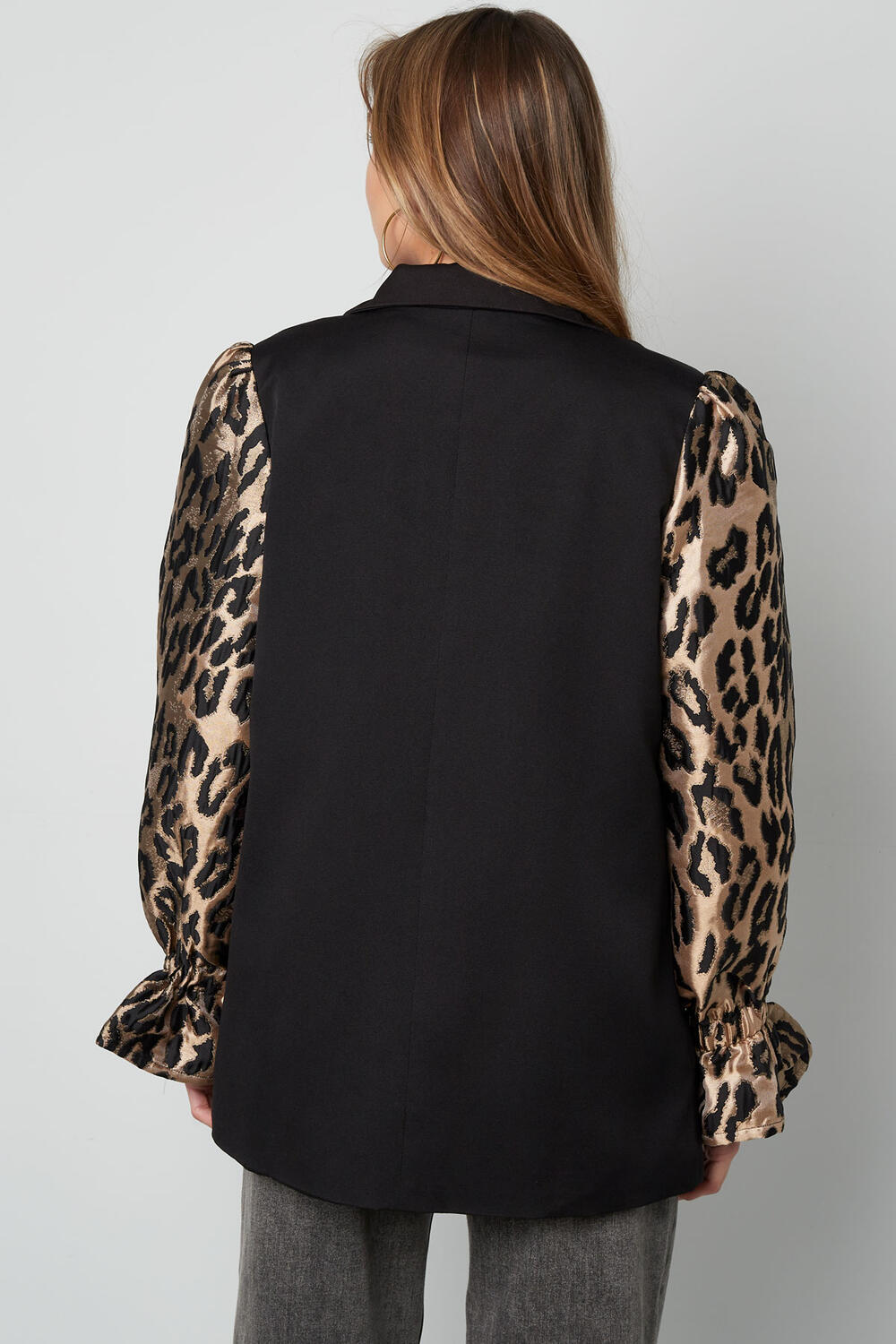 Polyester Women's Suit Set Blazer with Leopard Print Puff Sleeves h5Picture5