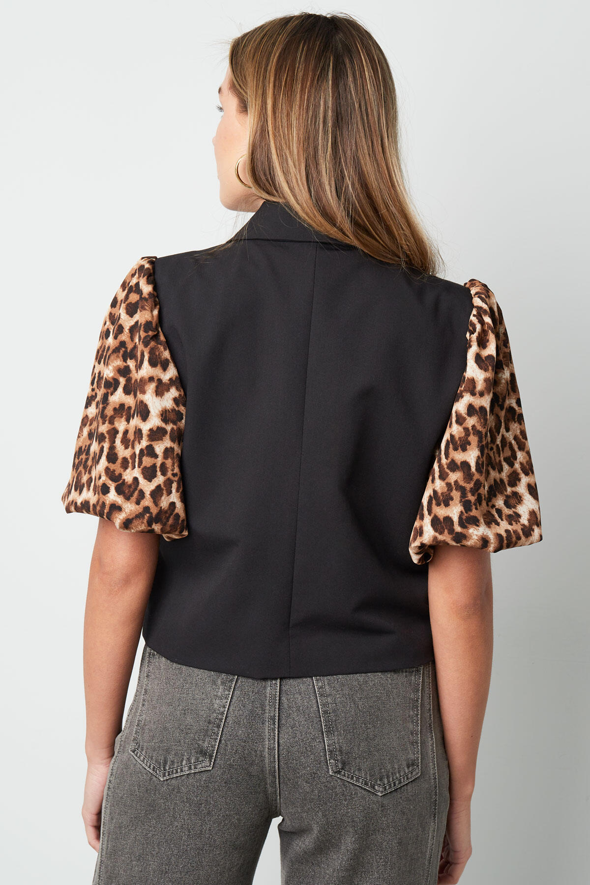 Poliéster Conjunto de Traje para Mujer Estilo Chaqueta Estampado Leopardo Manga Abullonada Imagen4